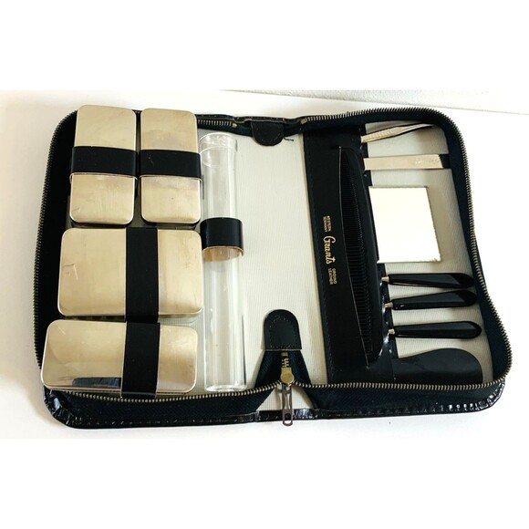 VTG Grants Men's Travel Grooming Kit Leather Zipper Case Silver Acc. Germany - Picture 1 of 11